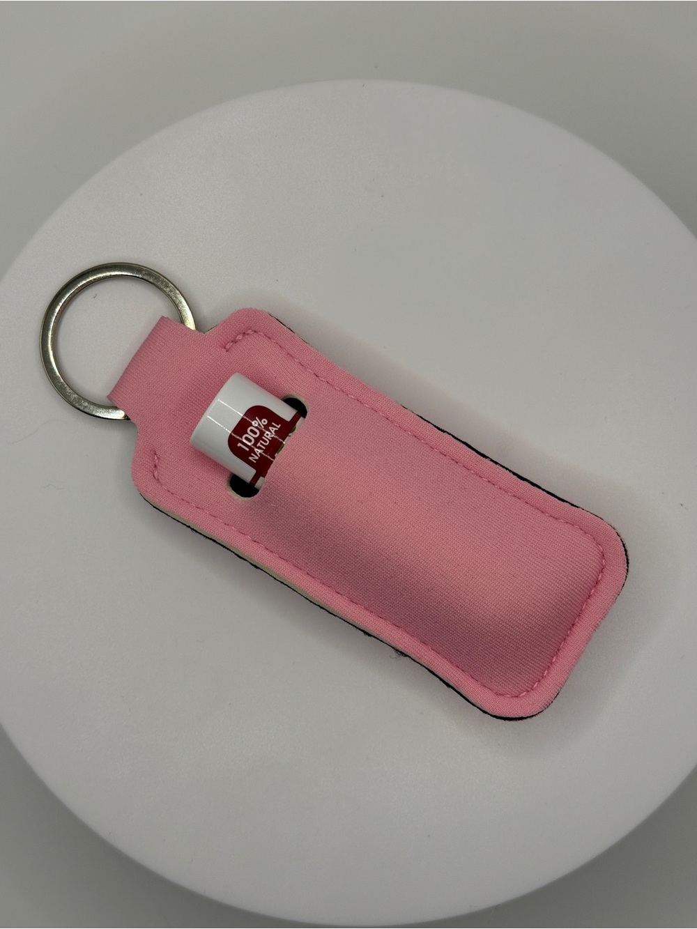 Pink Lip Balm Keychain Holder + Visrie Cherry Lip Balm